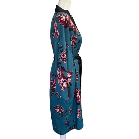 Soprano Floral Kimono Robe Teal/Pink/Black Sash Size Large Boho Festival - Picture 3 of 7